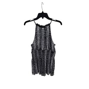 Express Women's Black Snake Print Halter Neck Smocked Waist Tank Top M